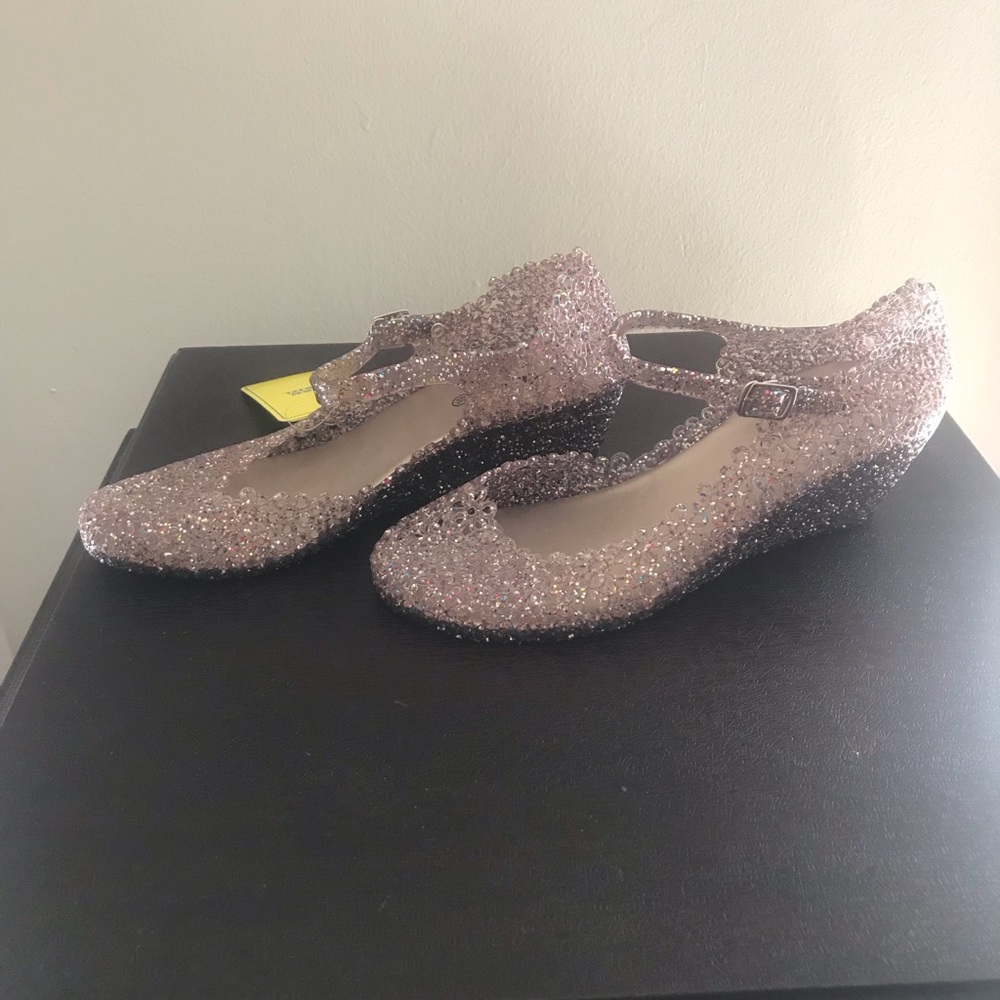 Pink jelly wedges with multi-colored sparkles